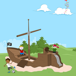 Zeichnung mit Piratenschiff