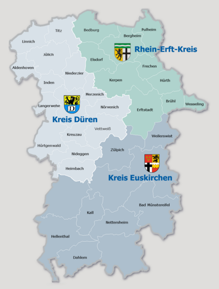 Karte des kdvz-Verbandsgebiets mit den Kreisen Euskirchen, Düren und Rhein-Erft-Kreis